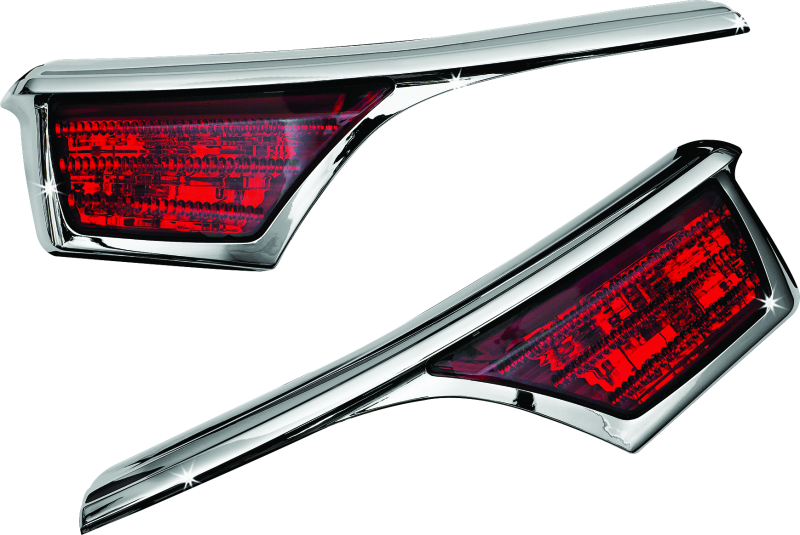 Kuryakyn LED passenger armrest trim with turn signals for Honda Gold Wing GL1800, chrome finish, visible on motorcycle seat.