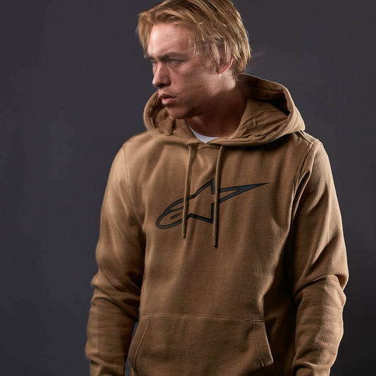 Alpinestars Ageless Pullover Hoodie in Sand and Black, 2XL, featuring a front logo and comfortable fit, displayed on a plain background.