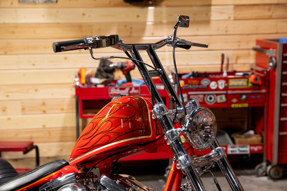 Rectangular chrome mirror by Bill's Exhausts, featuring a sleek, reflective surface and sturdy frame for motorcycle or vehicle use.