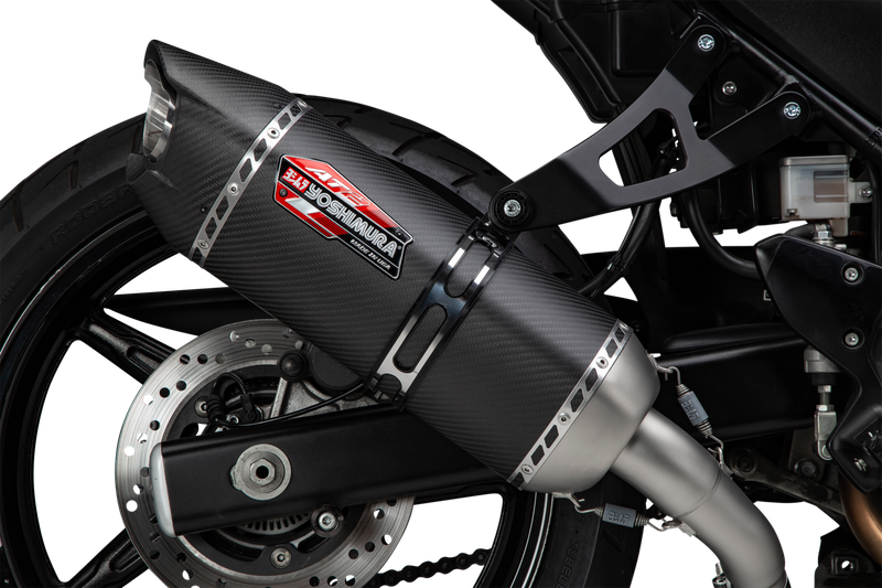 YOSHIMURA RS-12 ADV motorcycle exhaust with sleek metal finish and compact design, part number 11670BM222.