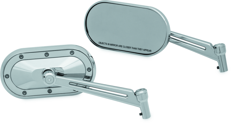 Kuryakyn Heavy Industry Chrome Mirrors for powersports vehicles, showing the sleek, reflective mirror surfaces and sturdy mounting brackets.