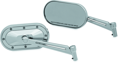 Kuryakyn Heavy Industry Chrome Mirrors for powersports vehicles, showing the sleek, reflective mirror surfaces and sturdy mounting brackets.