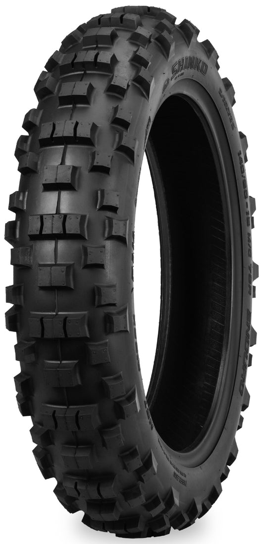 Shinko 87-4745 rear tire 120/90-19 for enduro and motocross, showing the tread pattern and sidewall branding.