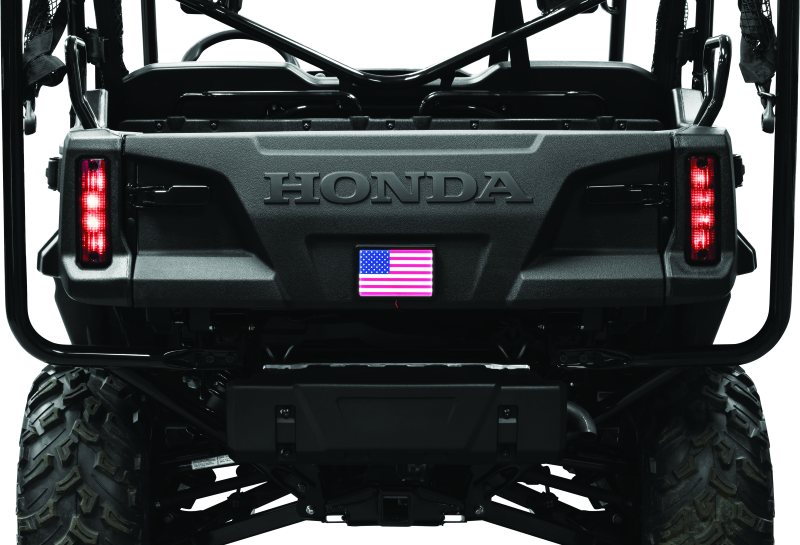 Kuryakyn Freedom Flag LED 4x6 inch black lighting for powersports vehicles, featuring a patriotic flag design on a sleek black LED light.
