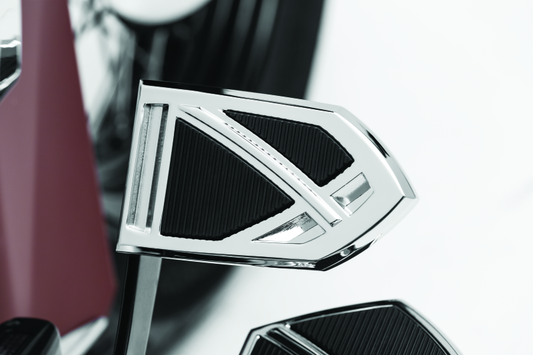 Chrome Kuryakyn Phantom Brake Pedal Pad for 2018-2019 Harley Davidson FL Softails, featuring a sleek design and textured surface.
