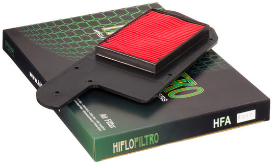 HIFLOFILTRO HFA1211 air filter for high performance engines, shown in a close-up image with pleated filter material and brand labeling