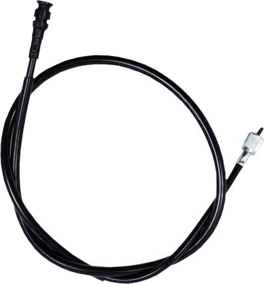 Black vinyl motorcycle speedo cable by MOTION PRO, model 02-0045, shown coiled and ready for installation.
