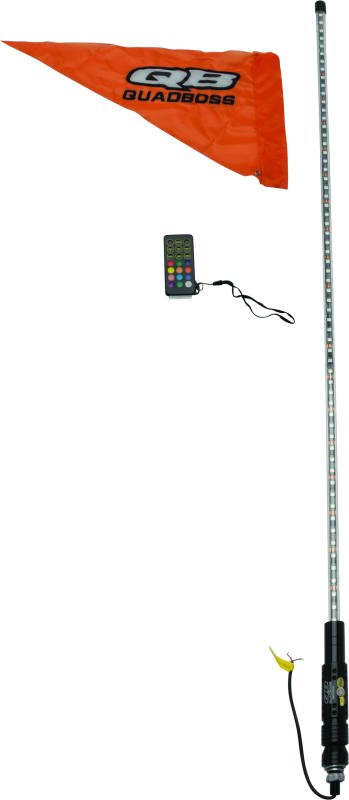 QuadBoss 4ft clear LED whip with remote control, featuring bright LED lighting and flexible mounting for off-road vehicles.