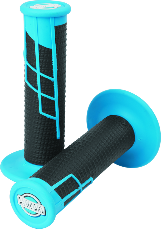 ProTaper Clamp-On 1/2 Waffle Grip in neon blue and black, designed for motorcycle handlebars, by Bill's Exhausts.
