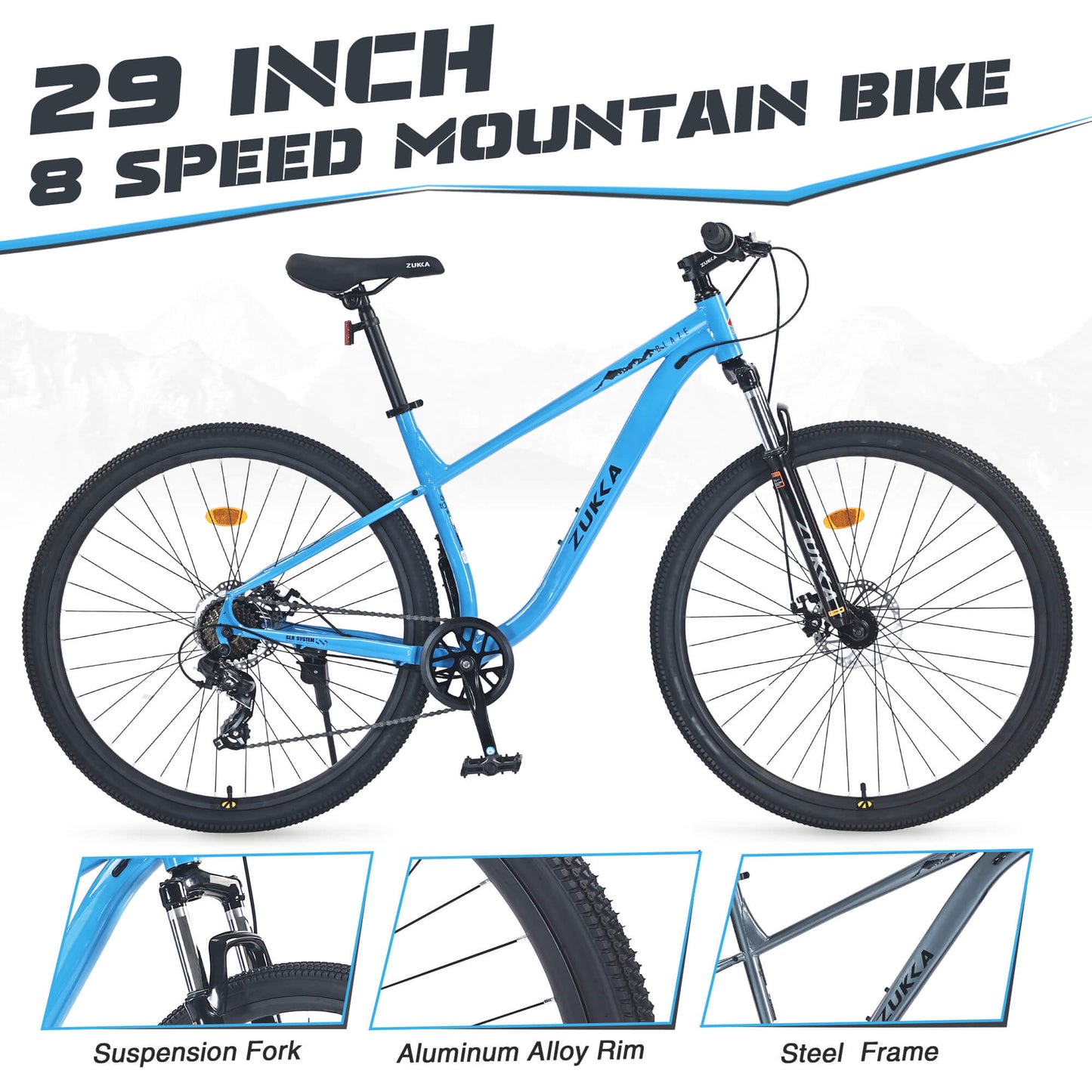 Hycline Zukka Blaze MTB bicycle tire 29x1.95 mounted on a bike wheel, showing tread pattern and sidewall details.