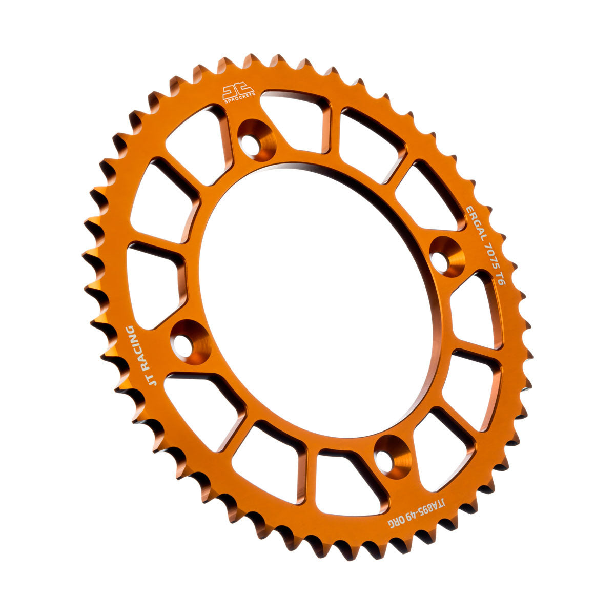 JT RaceLite 49T aluminum rear sprocket for Husqvarna and KTM motorcycles, lightweight and durable bike sprocket.