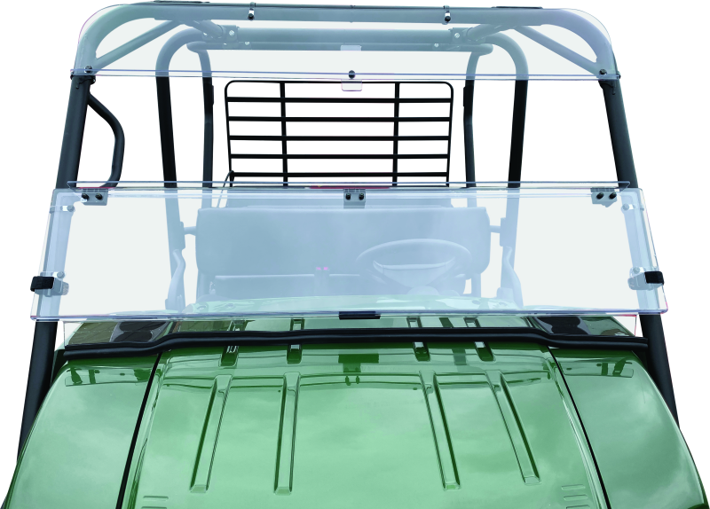 QuadBoss KAF620 Mule 4010 folding windshield for Kawasaki KAF620 Mule 4010 4x4, shown in the image.