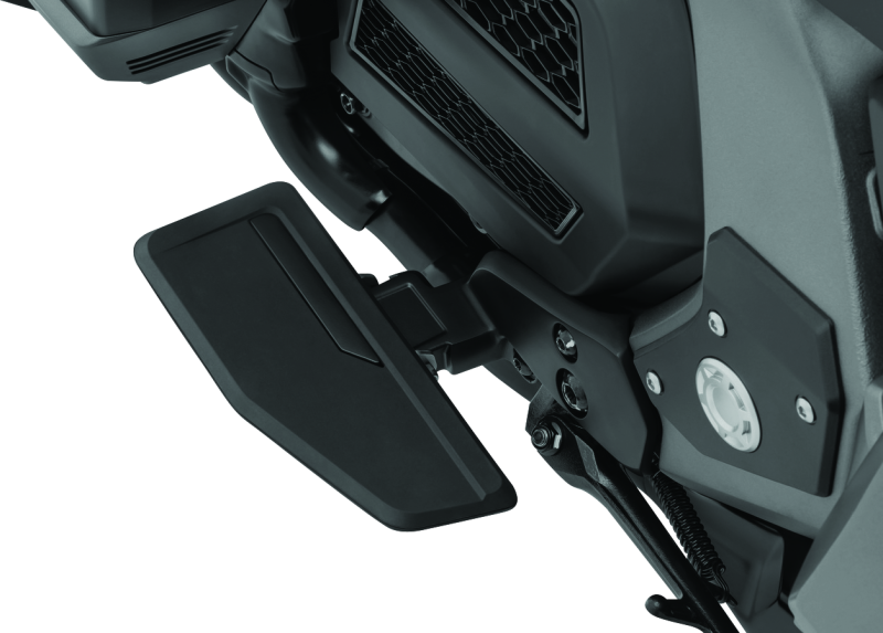 Kuryakyn Omni Driver Floorboard Kit in satin black for Honda GL1800 with DCT motorcycle, showing the textured surface and mounting hardware.