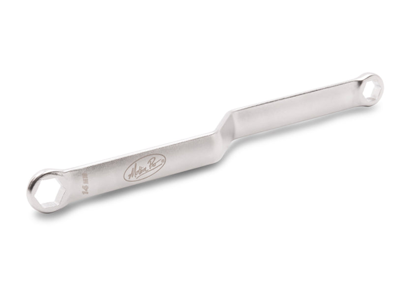 Motion Pro Sprocket Sidekick Wrench 12/14mm in durable forged steel with satin chrome finish, ideal for motorcycle sprocket maintenance.