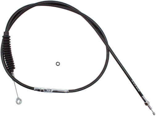 Motion Pro black vinyl clutch cable with chrome fittings, lightweight design, for motorcycle clutch systems.