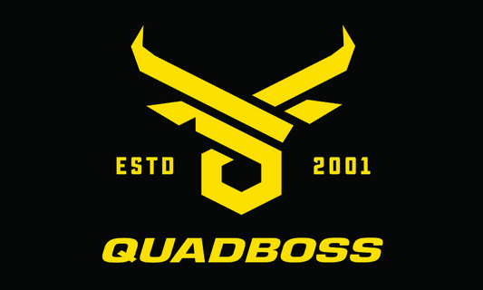 QuadBoss 3x5 PowerSports pole flag with logo display, featuring a durable flag and sturdy pole for outdoor use.