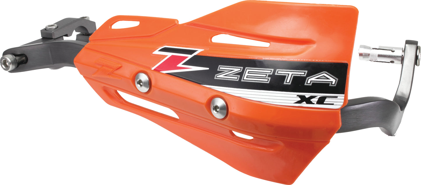 Orange ZETA XC Protector Handguard Shields for bikes, featuring durable design and part number ZE72-3109, shown on a motorcycle.