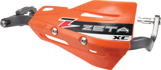 Orange ZETA XC Protector Handguard Shields for bikes, featuring durable design and part number ZE72-3109, shown on a motorcycle.