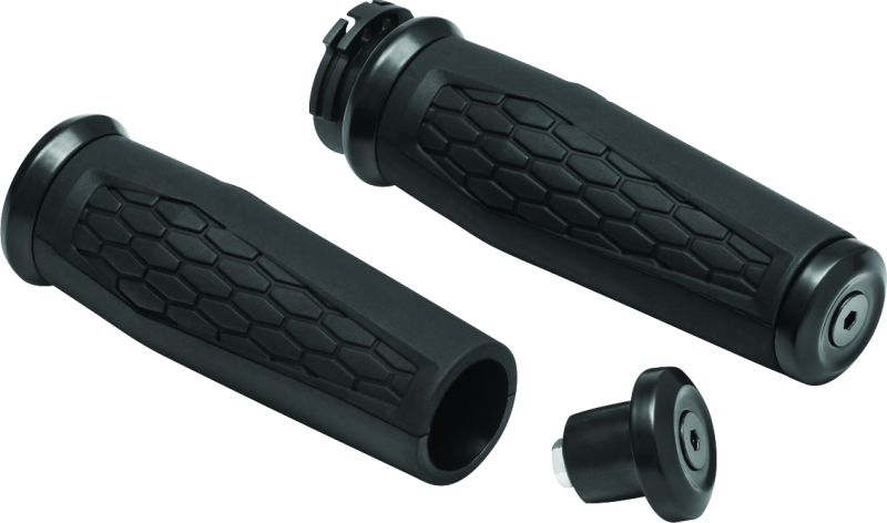Kuryakyn Hex Grips Dual Cable black for powersports vehicles, featuring textured rubber and ergonomic design for comfortable handling