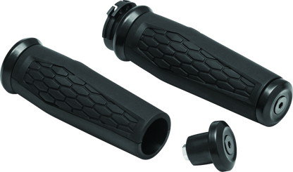 Kuryakyn Hex Grips Dual Cable black for powersports vehicles, featuring textured rubber and ergonomic design for comfortable handling