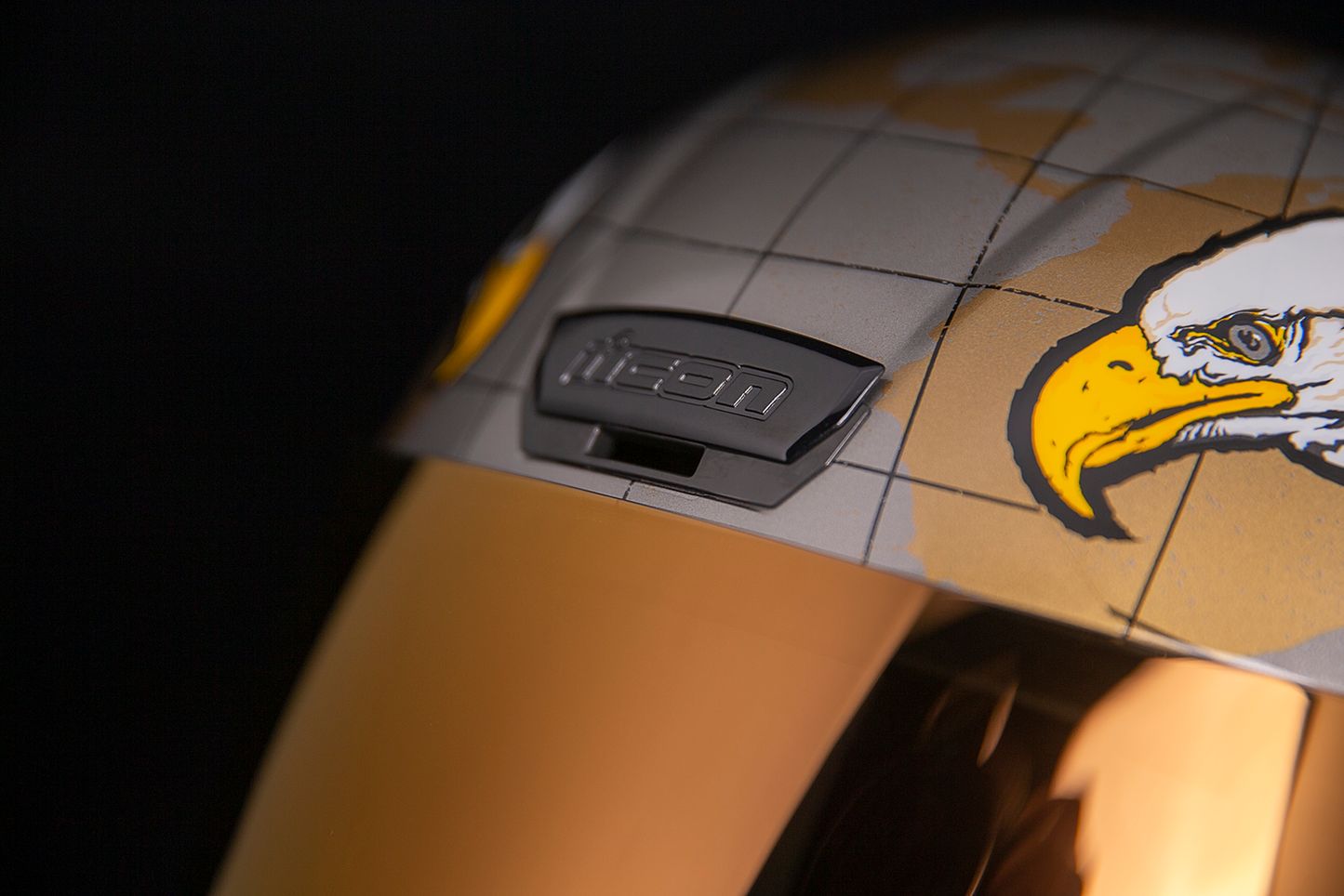 Golden ICON Airform™ Semper Fi helmet by Bill's Exhausts, XL size, featuring a sleek, aerodynamic design with military-inspired details.