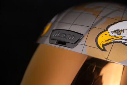 Golden ICON Airform™ Semper Fi helmet by Bill's Exhausts, XL size, featuring a sleek, aerodynamic design with military-inspired details.