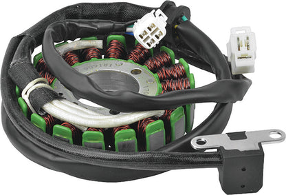 QuadBoss stator for Kawasaki KFX400 and Suzuki QuadSport Z ATV, part number 463515, shown installed in the engine.