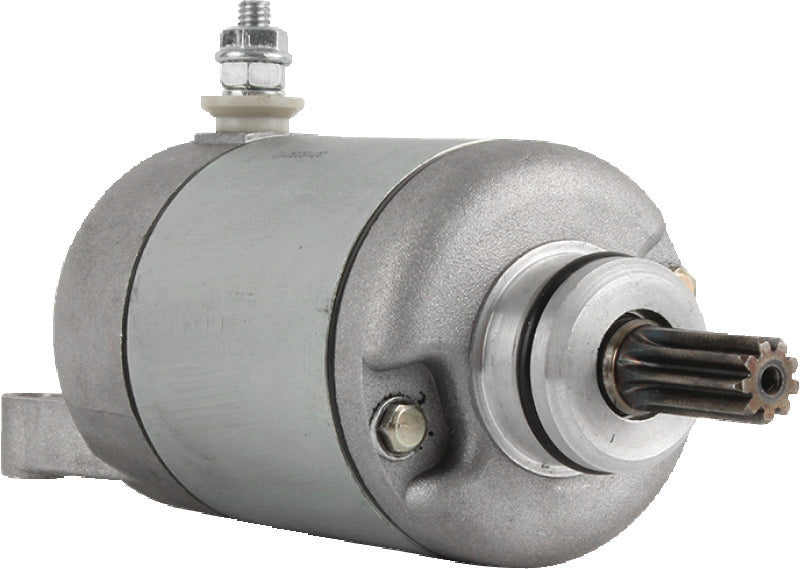 QuadBoss Yamaha YFZ450 motor starter for 2004-2013, showing the replacement starter motor with wiring and metal casing.