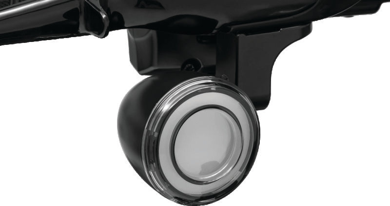 Kuryakyn Tracer LED front turn signal insert for Harley Davidson FLHX and FLTR 2008-2015, close-up of LED signal in black housing