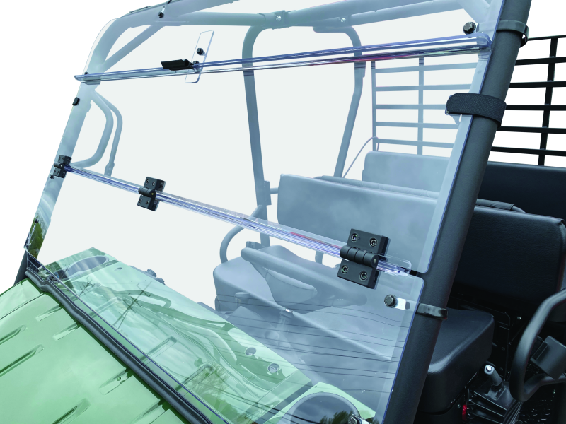 QuadBoss folding windshield for Kawasaki Mule 4010 4x4, durable polycarbonate with foldable design for Kawasaki KAF620 Mule 4010.