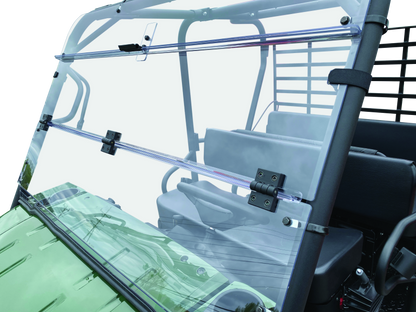 QuadBoss folding windshield for Kawasaki Mule 4010 4x4, durable polycarbonate with foldable design for Kawasaki KAF620 Mule 4010.