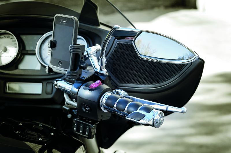 Kuryakyn Contoured ISO Throttle Boss Chrome for powersports motorcycles, showcasing its sleek design and chrome finish.