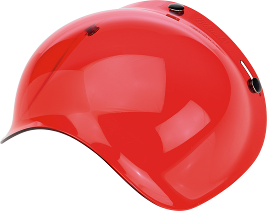 Red BILTWELL Bubble Shield helmet part from Bill's Exhausts, showing the clear, curved visor design on a motorcycle helmet.