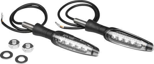 YOSHIMURA front LED turn signals with universal brackets and relay module, designed for motorcycle lighting and signaling.