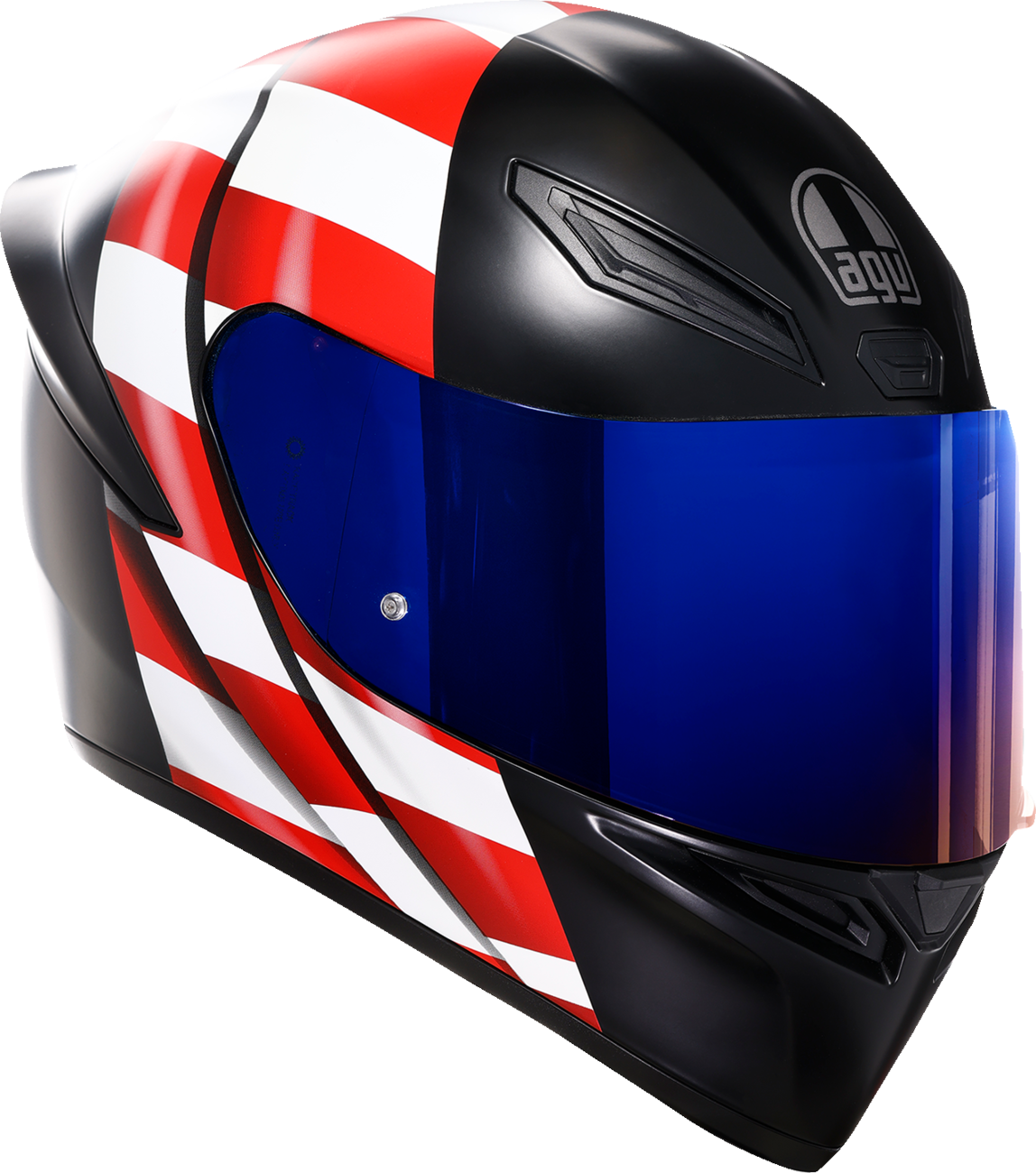 AGV K1 S motorcycle helmet with US flag design in red, white, and blue, medium size, featuring a sleek aerodynamic shape.