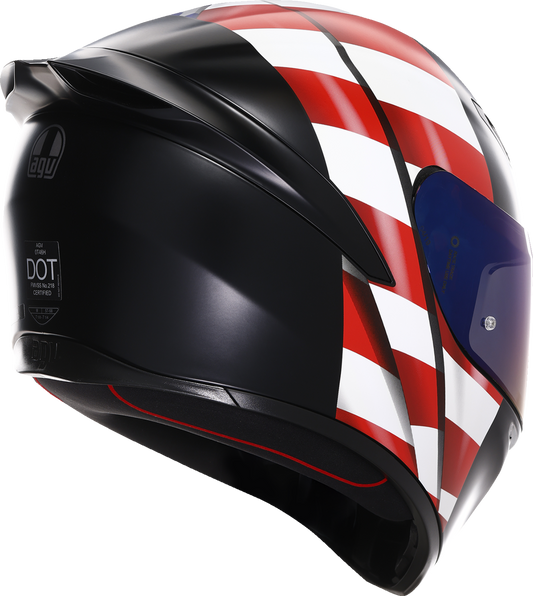AGV K1 S motorcycle helmet with US flag design in red, white, and blue, size 2XL, featuring a sleek aerodynamic shape.