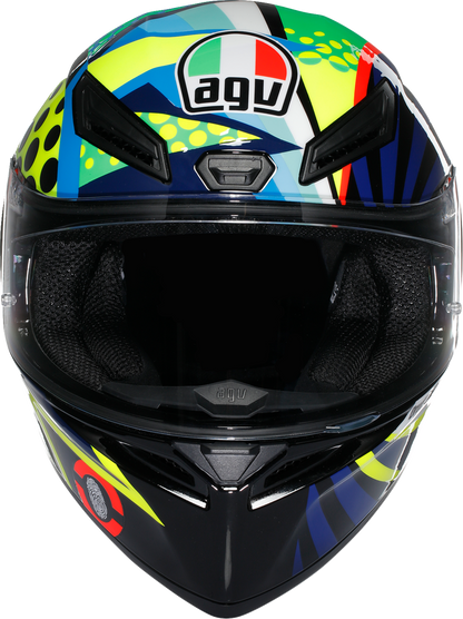 AGV K1 S Rossi Winter Test 2020 motorcycle helmet in XL with advanced safety and comfort features, shown from the front view.