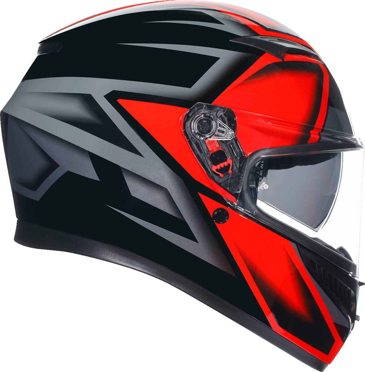 AGV K3 motorcycle helmet in black and red, XL size, showcasing the sleek design and ventilation features.