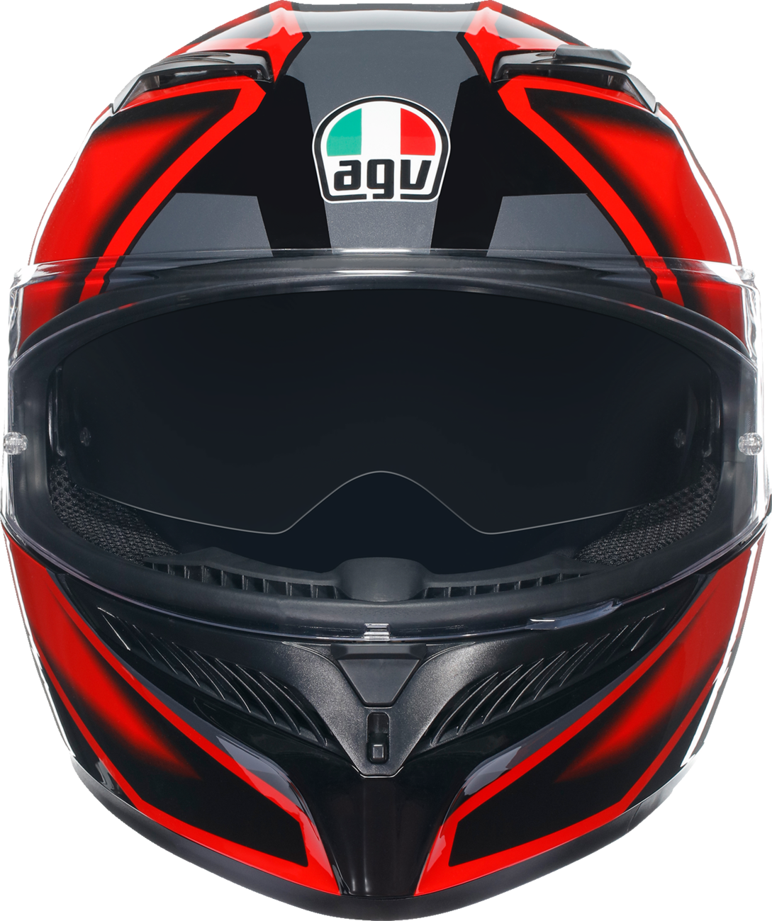 AGV K3 helmet in compound black and red, medium size, with sleek aerodynamic design and clear visor.