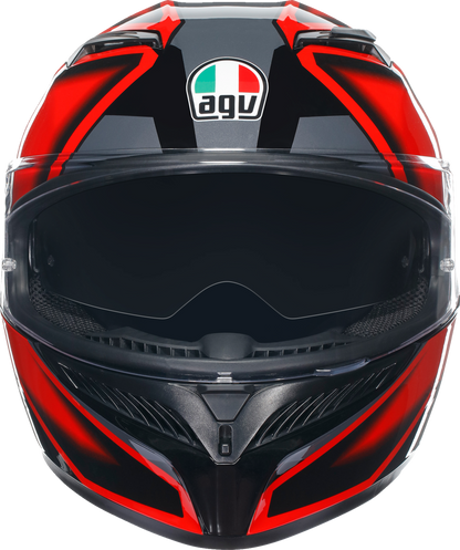 AGV K3 helmet in compound black and red, medium size, with sleek aerodynamic design and clear visor.