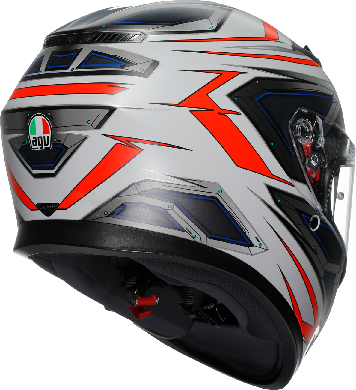 AGV K3 motorcycle helmet in matte white and red fluo, featuring a sleek design and MaxVision lens for high-performance riding.