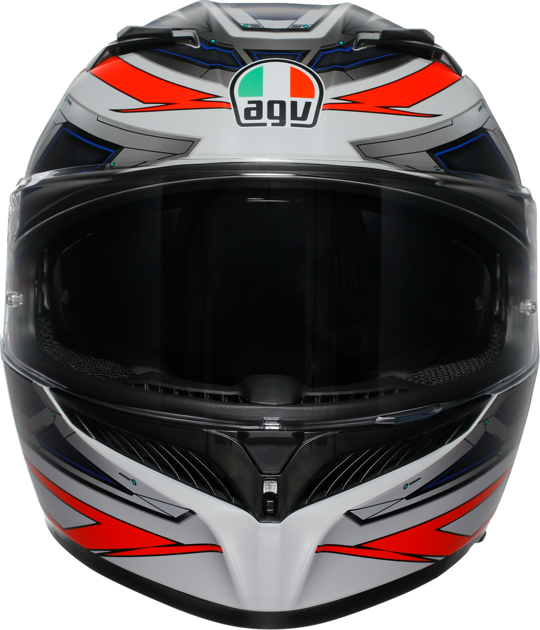 AGV K3 motorcycle helmet in matte white and red fluo with MaxVision lens, small size, high-performance design.