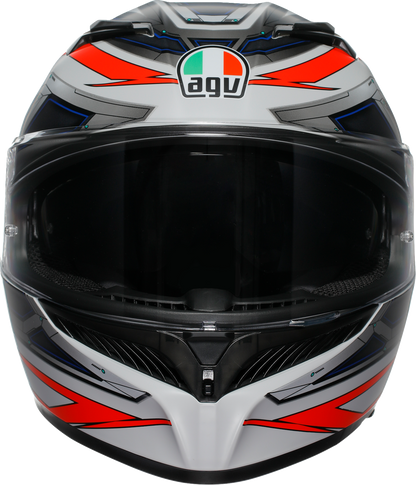 AGV K3 motorcycle helmet in matte white and red fluo with MaxVision lens, small size, high-performance design.