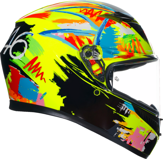 AGV K3 Rossi Winter Test 2019 motorcycle helmet in small, with sleek black design and clear visor for rider safety.