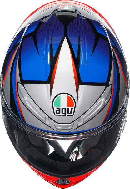 AGV K6 S helmet in black, blue, and red with advanced ventilation and safety features, shown in size XL.