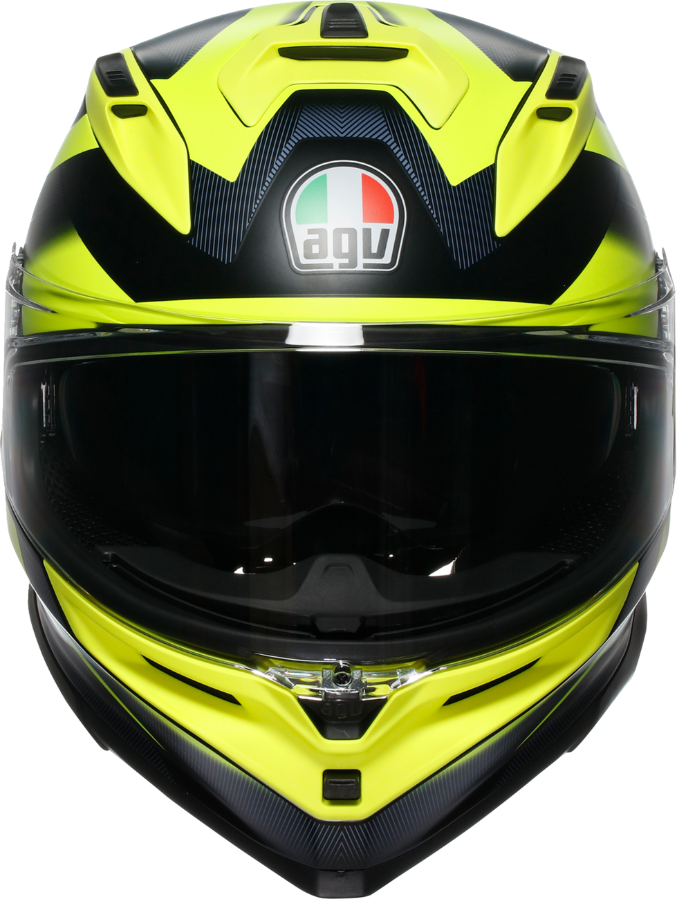 AGV K7 helmet in matte black and yellow fluo, large size, with sleek aerodynamic design and vent details.