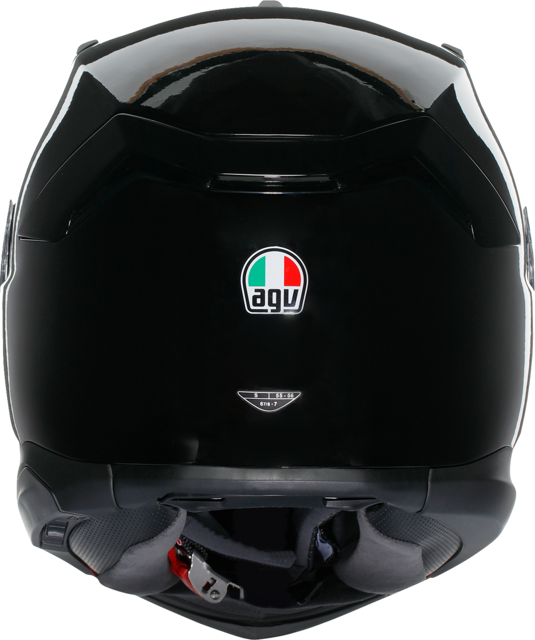 AGV K7 helmet in glossy black, 2XL size, showcasing aerodynamic design and advanced safety features.