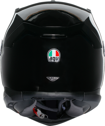 AGV K7 helmet in glossy black, 2XL size, showcasing aerodynamic design and advanced safety features.