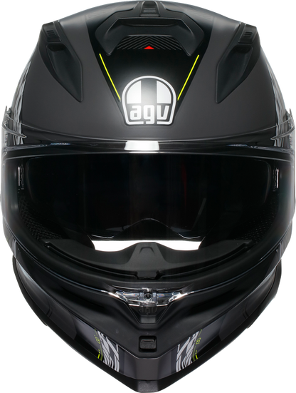 AGV K7 helmet in matte gray and yellow fluo, 2XL size, showing its aerodynamic design and advanced safety features.