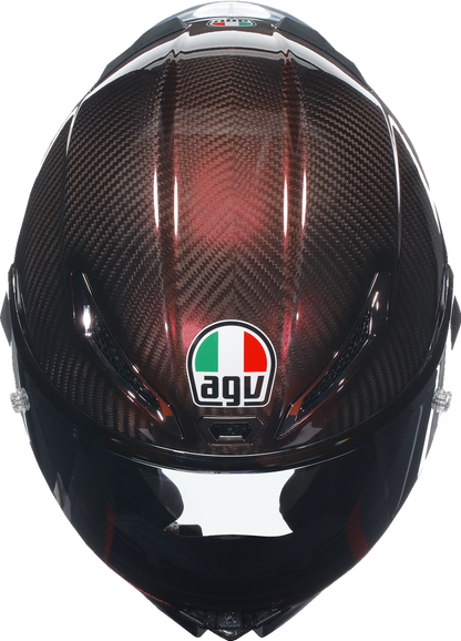 AGV Pista GP RR helmet in red carbon finish, large size, showcasing aerodynamic design and detailed ventilation features.
